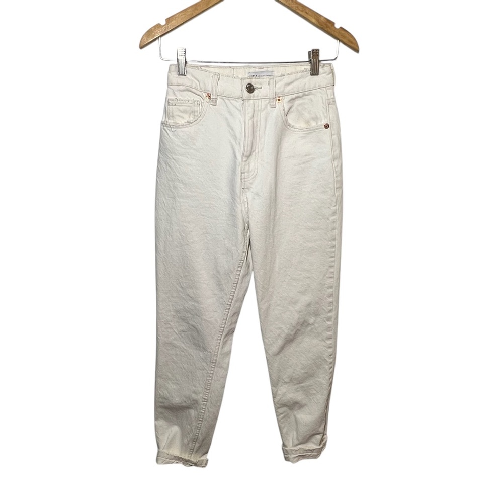 Zara High Waisted Cream Denim Jeans